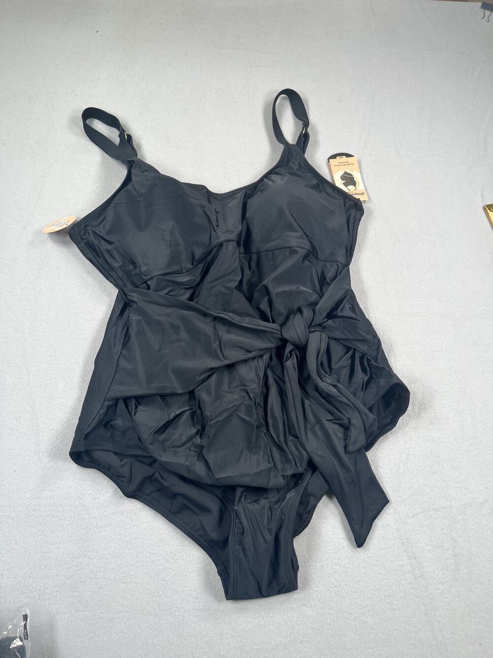 Shapermint One Piece Swimsuit Black 3XL Tie Belt Tummy Control NEW